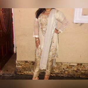 Embellished Chiffon Beige Dress